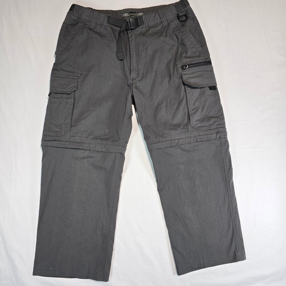 BC Clothing Mens Convertible Cargo Pants Gray Zip Off Hiking Shorts L 30 Stretch